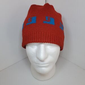 Vtg Burton Snowboards Red Wool Beanie Cap Hat Touk 90s Y2K Winter Made In USA